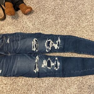 American Eagle Outfitters Blue Skinny Jeans with Distressed Details